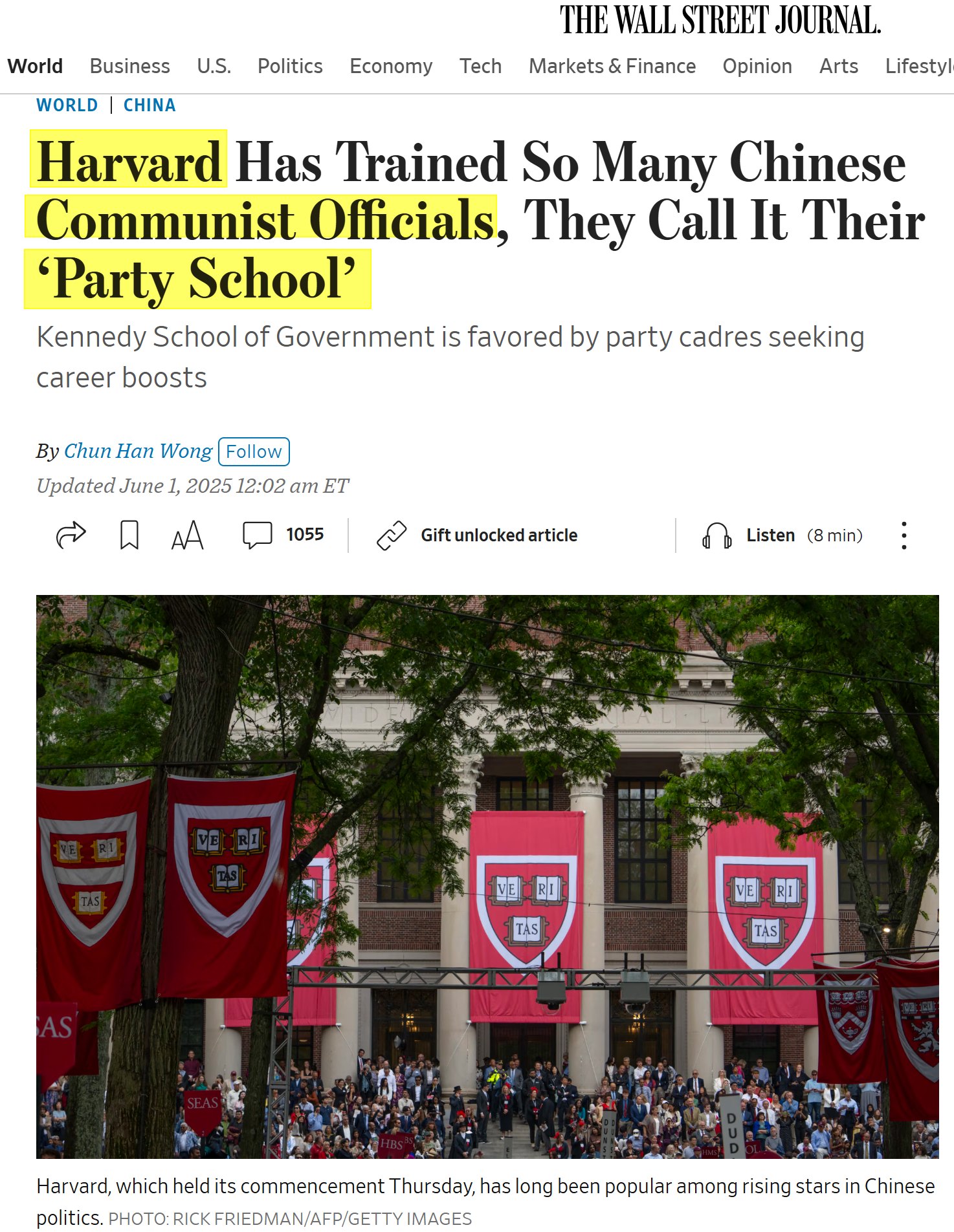 哈佛這次找蔣雨融講畢業致詞（人選是哈佛校方挑的），除了中共與其支持者外，